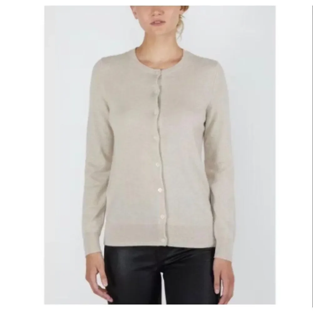 JENNIE LIU Women's 100% Cashmere Button Long Sleeve Crewneck Cardigan Sweater Oa